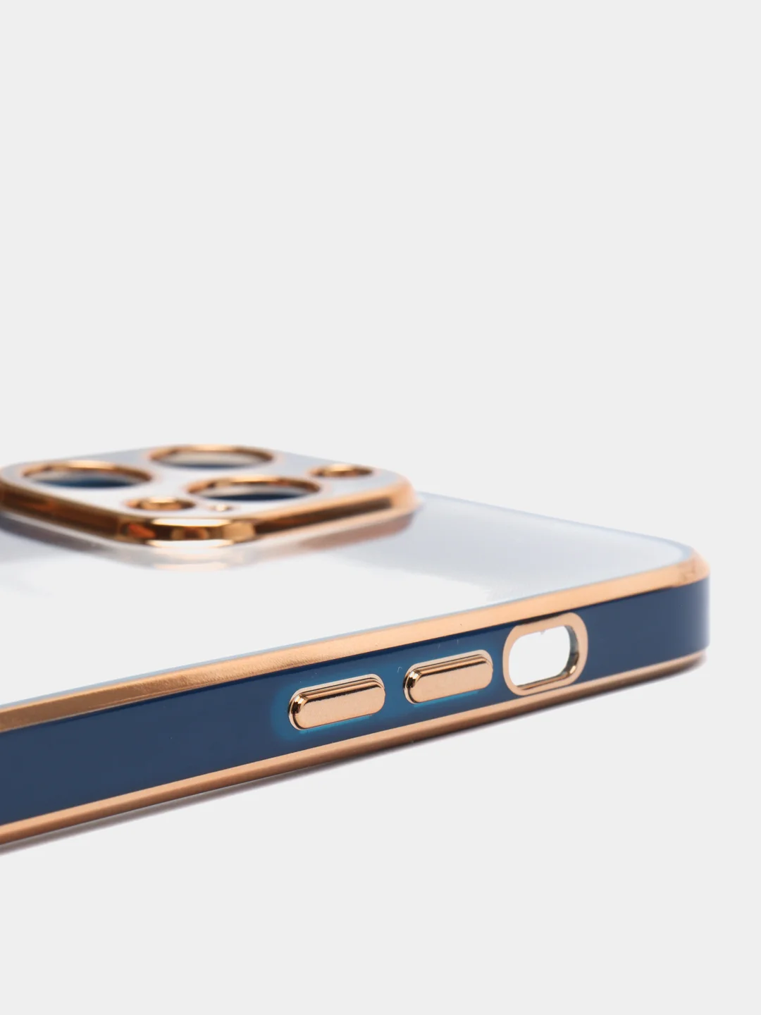 Синий чехол силиконовый с золотым ободком IPhone 13 PRO MAX