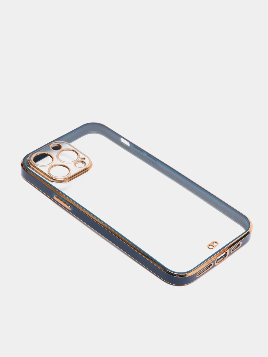Синий чехол силиконовый с золотым ободком IPhone 13 PRO MAX