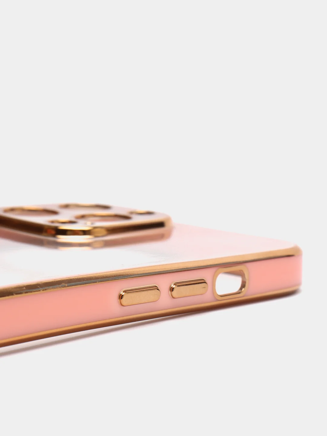 Розовый чехол силиконовый с золотым ободком IPhone 13 PRO MAX