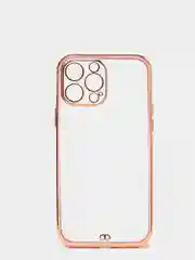 Розовый чехол силиконовый с золотым ободком IPhone 13 PRO MAX