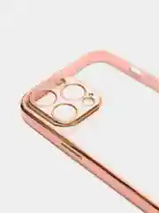 Розовый чехол силиконовый с золотым ободком IPhone 13 PRO MAX