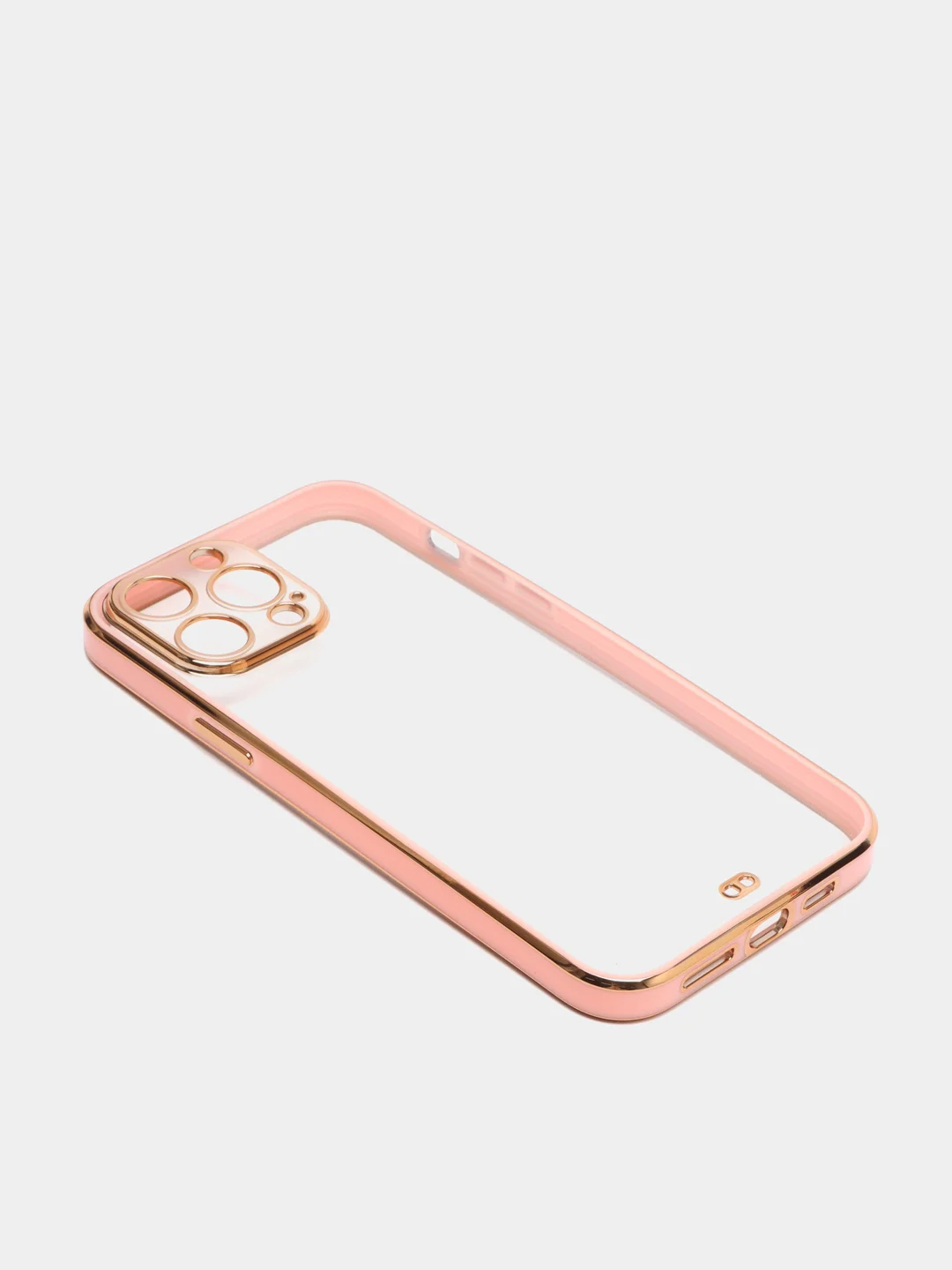 Розовый чехол силиконовый с золотым ободком IPhone 13 PRO MAX