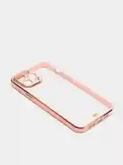 Розовый чехол силиконовый с золотым ободком IPhone 13 PRO MAX