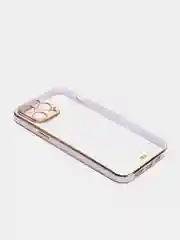 Сиреневый чехол силиконовый с золотым ободком IPhone 13 PRO MAX