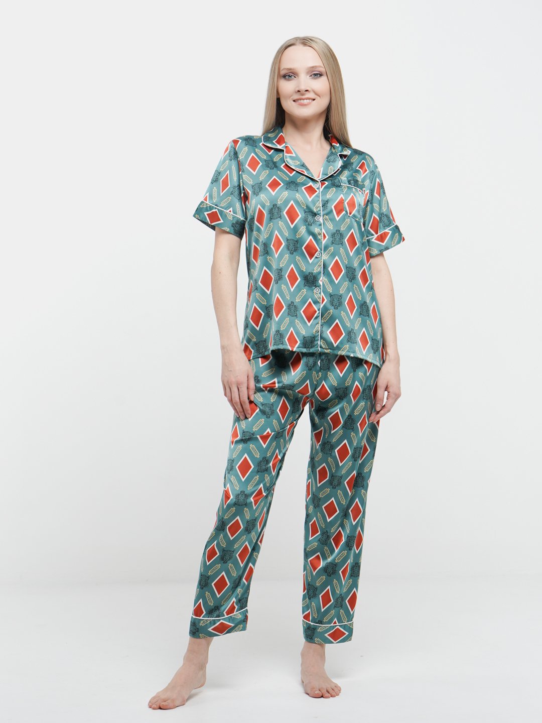 Пижама женская шелковая для дома, атласная рубашка и брюки купить по цене2500 ₽ в интернет-магазине KazanExpress