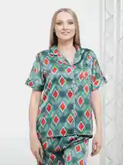 Зеленый пижама женская шелковая для дома, атласная рубашка и брюки