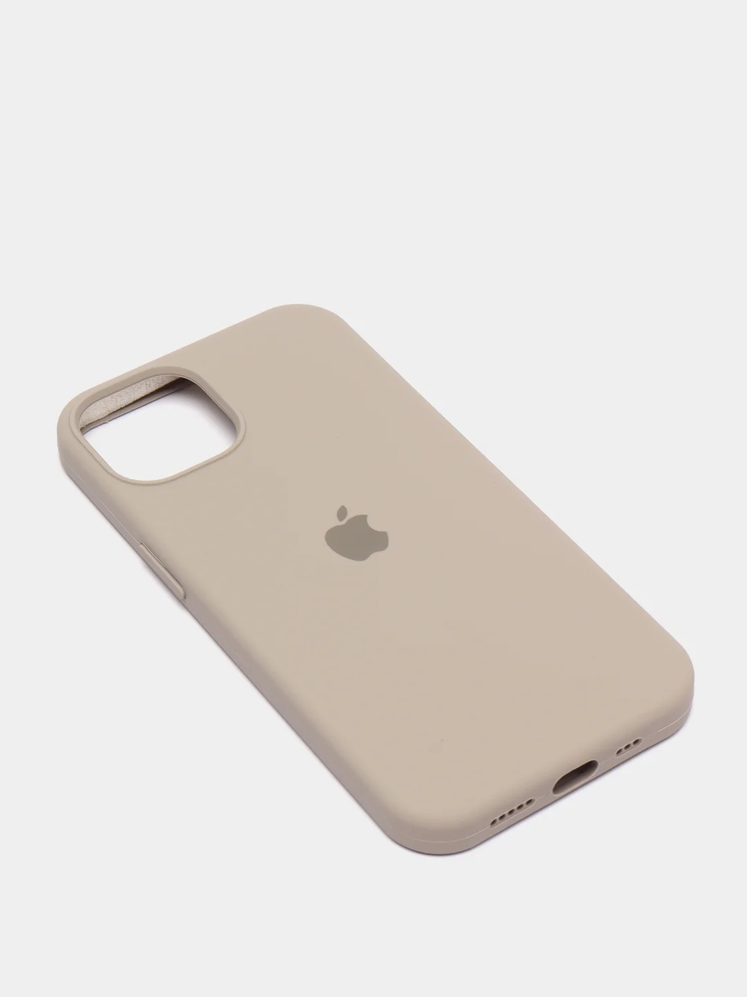 Серый чехол для iPhone 13 Silicone Case закрытый низ с логотипом