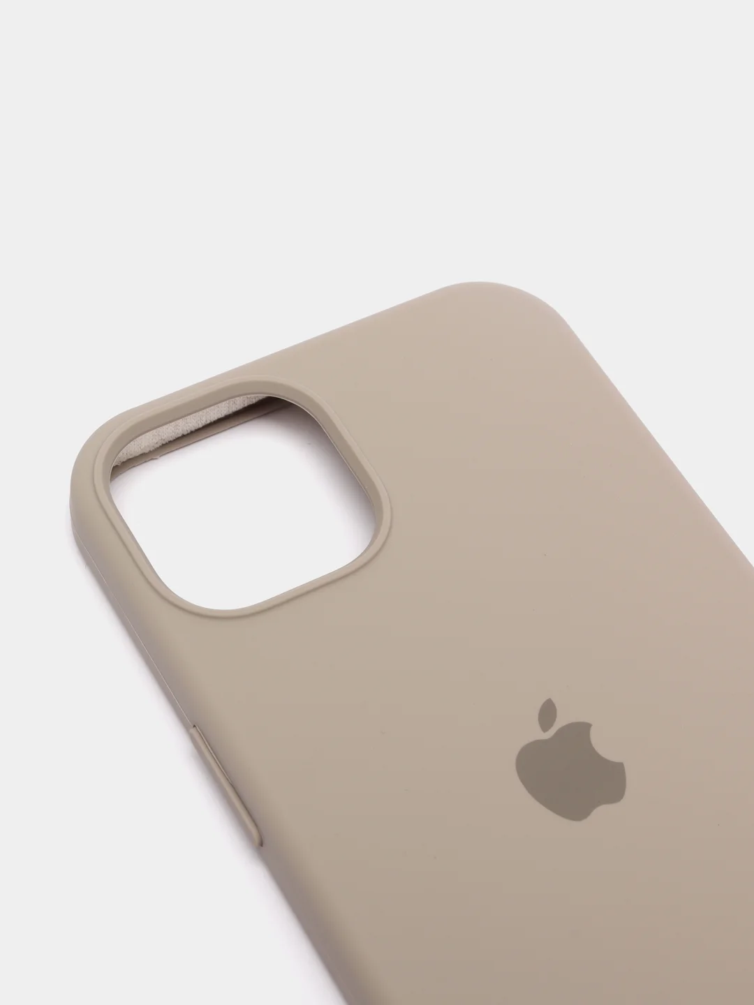 Серый чехол для iPhone 13 Silicone Case закрытый низ с логотипом