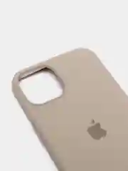 Серый чехол для iPhone 13 Silicone Case закрытый низ с логотипом