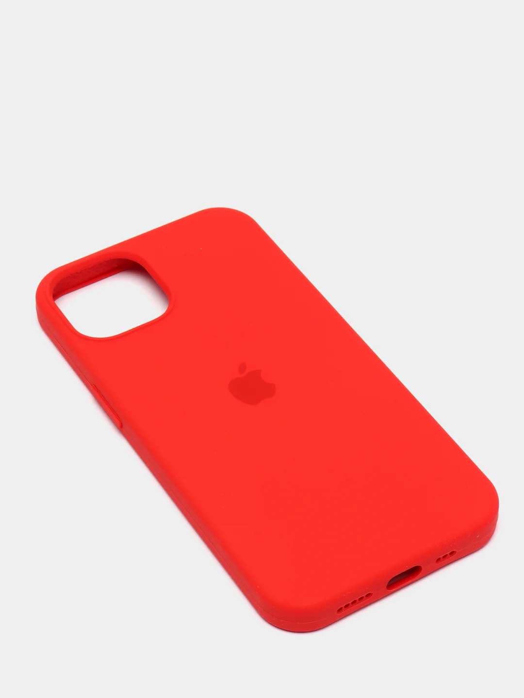 Красный чехол для iPhone 13 Silicone Case закрытый низ с логотипом