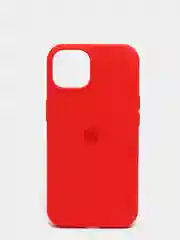 Красный чехол для iPhone 13 Silicone Case закрытый низ с логотипом