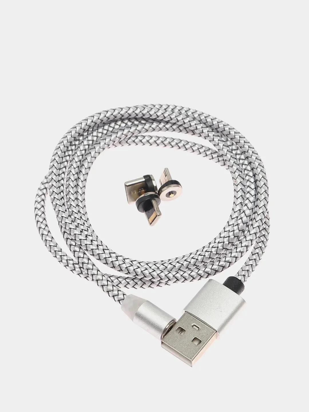 Серый магнитный кабель для зарядки, коннекторы MicroUSB, Type-C, iPhone Lightning по отдельности