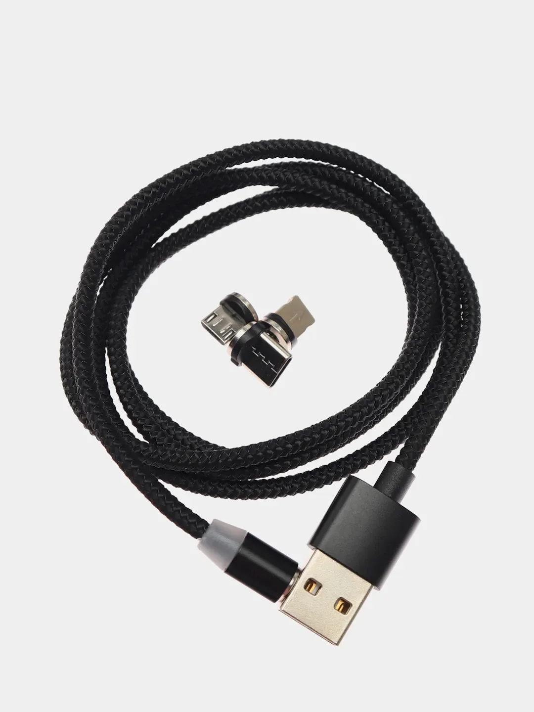 Черный магнитный кабель для зарядки, коннекторы MicroUSB, Type-C, iPhone Lightning по отдельности