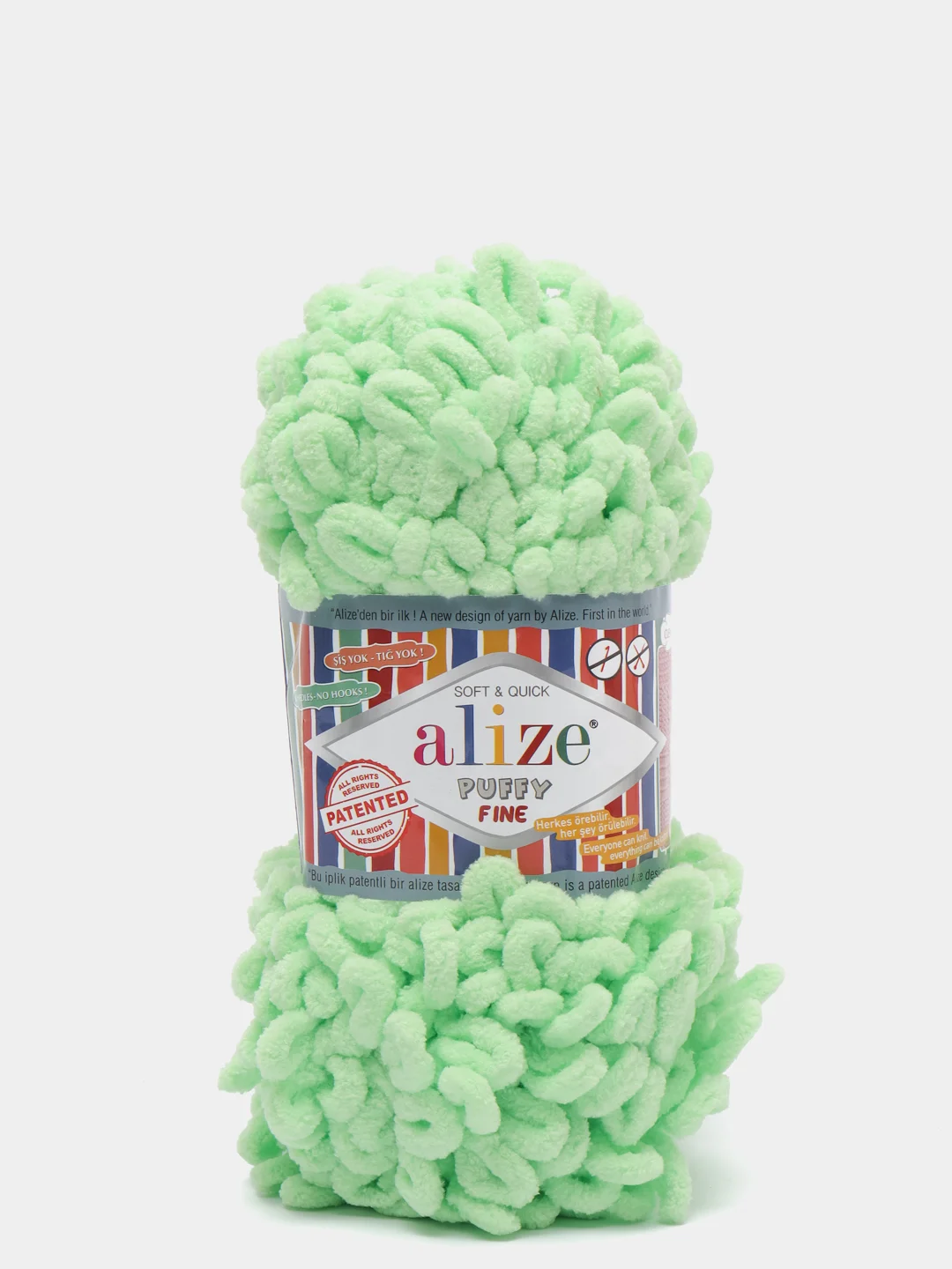 Лайм пряжа Alize Puffy Fine, маленькие петельки, микрополиэстер, 100 г, 14 м