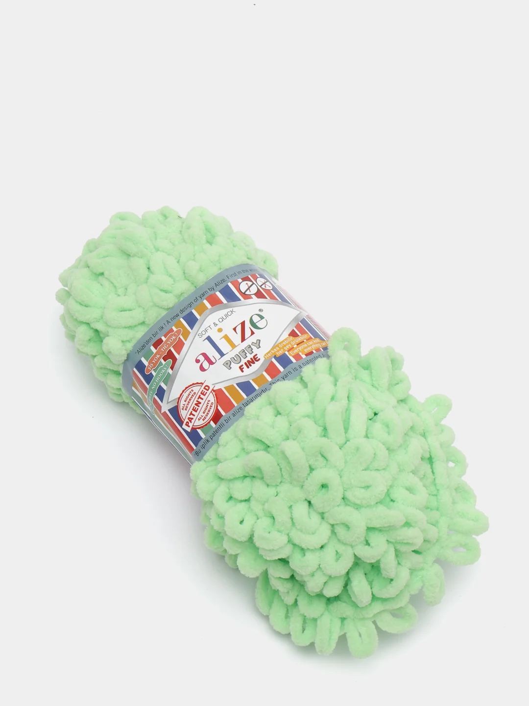 Лайм пряжа Alize Puffy Fine, маленькие петельки, микрополиэстер, 100 г, 14 м
