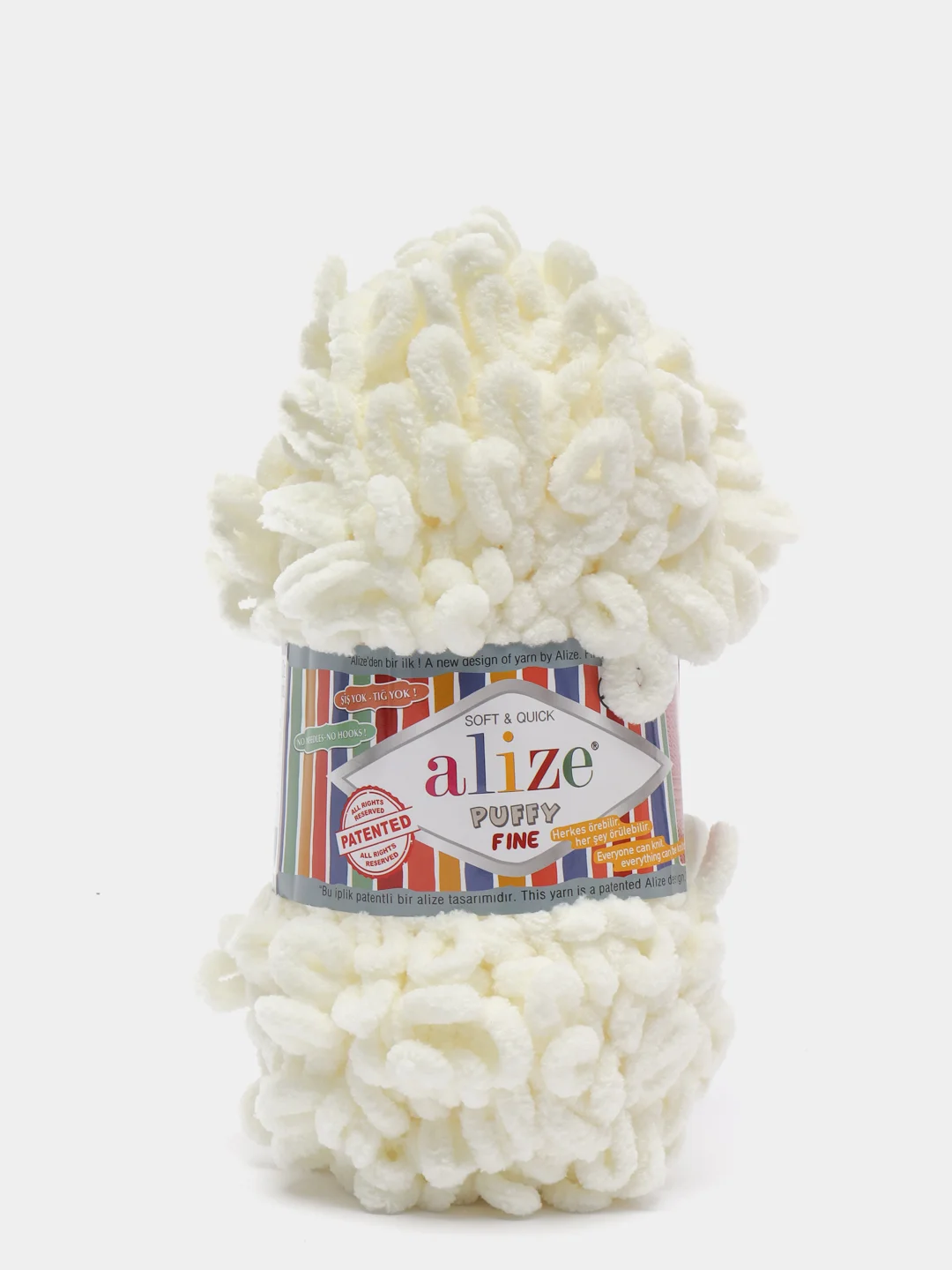 Молочный пряжа Alize Puffy Fine, маленькие петельки, микрополиэстер, 100 г, 14 м