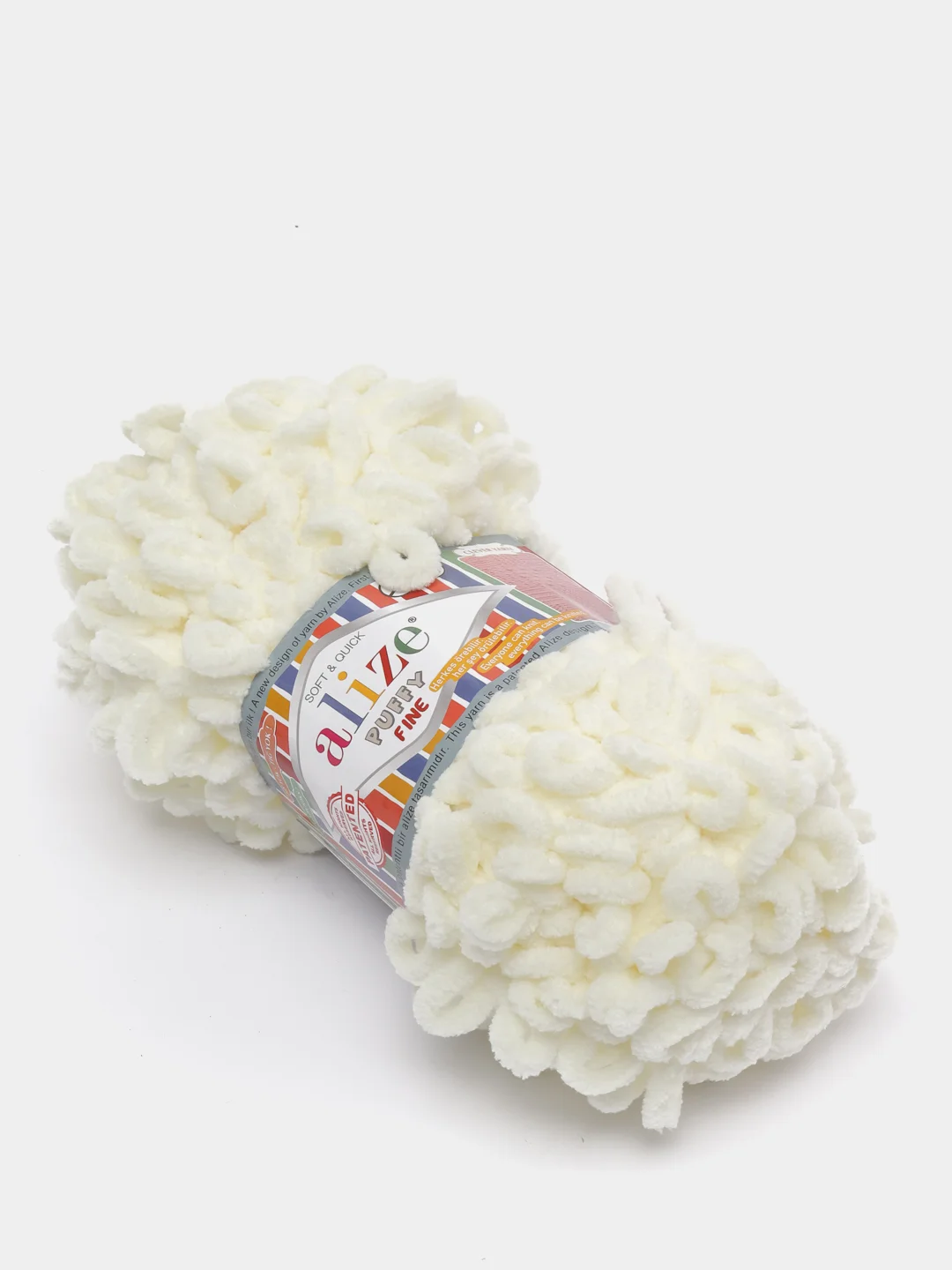 Молочный пряжа Alize Puffy Fine, маленькие петельки, микрополиэстер, 100 г, 14 м
