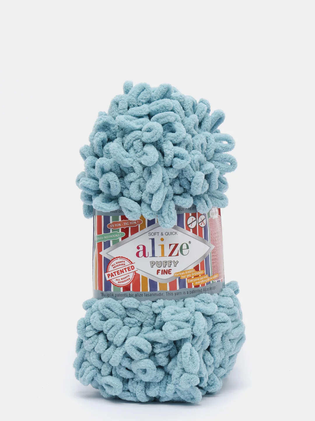 Лазурный пряжа Alize Puffy Fine, маленькие петельки, микрополиэстер, 100 г, 14 м