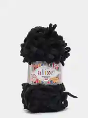 Черный пряжа Alize Puffy Fine, маленькие петельки, микрополиэстер, 100 г, 14 м
