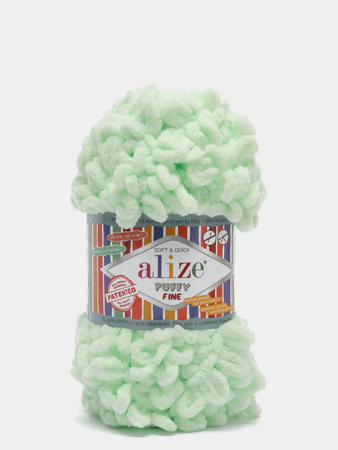Мятный пряжа Alize Puffy Fine, маленькие петельки, микрополиэстер, 100 г, 14 м