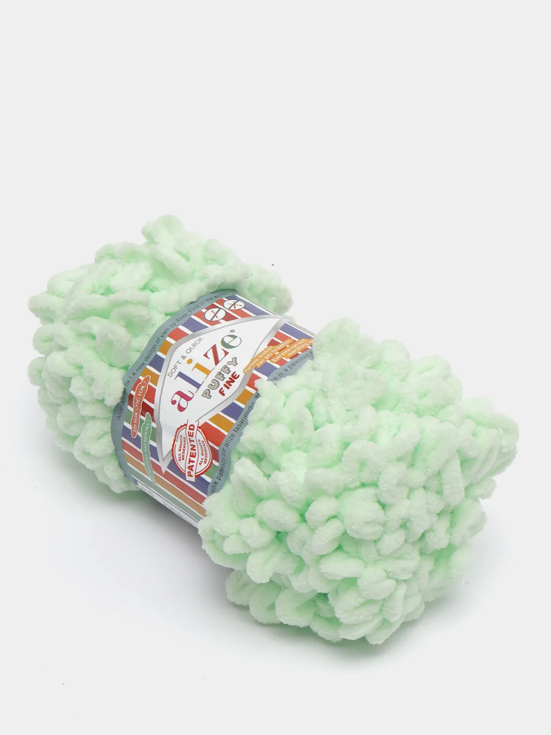 Мятный пряжа Alize Puffy Fine, маленькие петельки, микрополиэстер, 100 г, 14 м