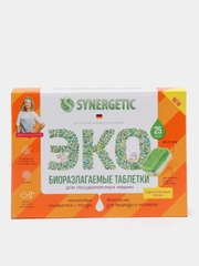 Таблетки для посудомоечных машин Synergetic, бесфосфатные, 25 штук