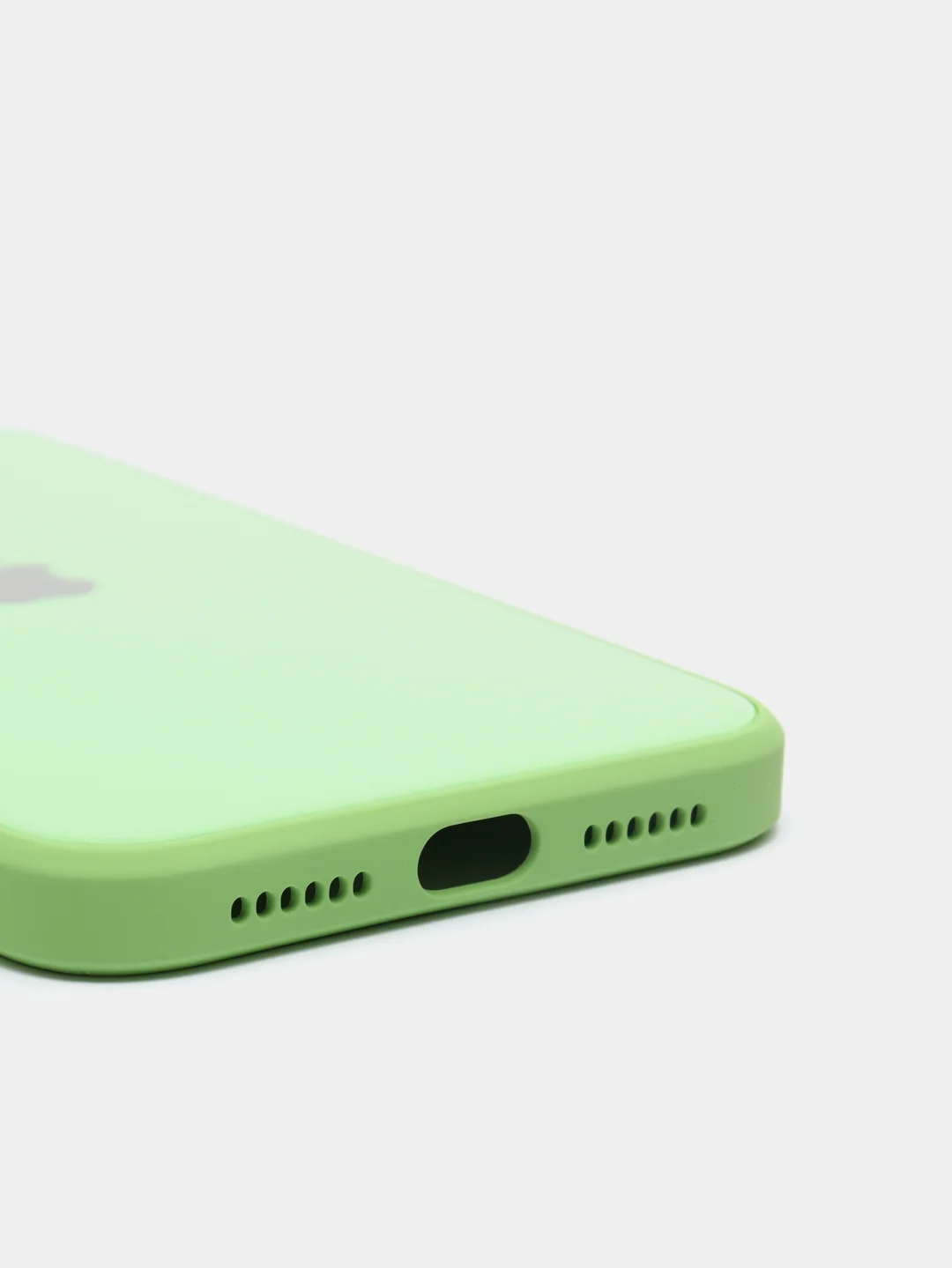 Салатовый чехол для iPhone Xr/ 11/ 12/ mini/ Pro/ ProMax, силиконовый со стеклянной панелью