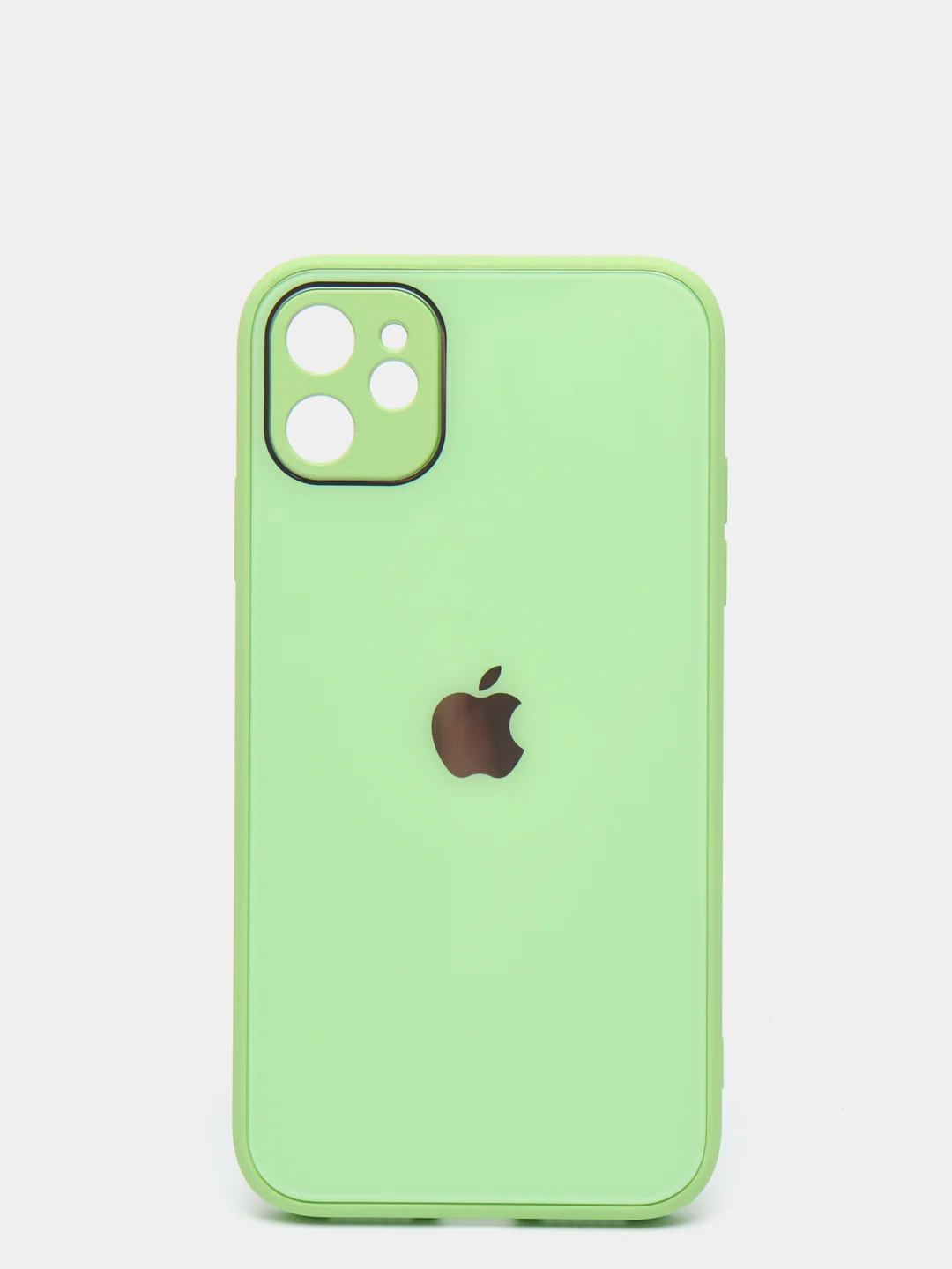 Салатовый чехол для iPhone Xr/ 11/ 12/ mini/ Pro/ ProMax, силиконовый со стеклянной панелью