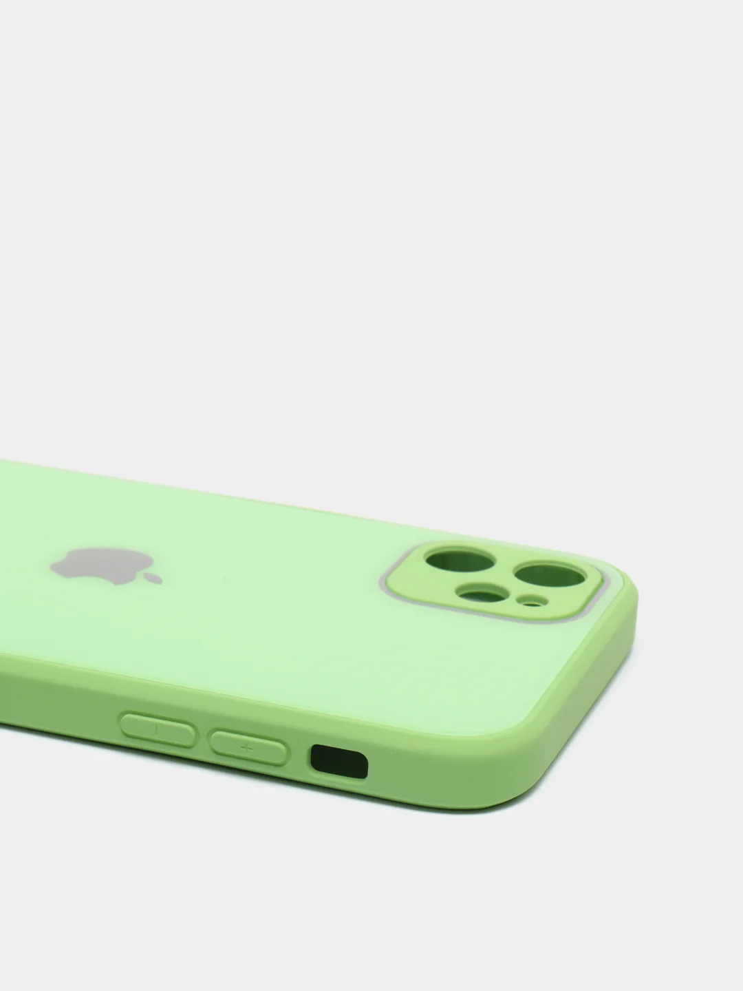 Салатовый чехол для iPhone Xr/ 11/ 12/ mini/ Pro/ ProMax, силиконовый со стеклянной панелью