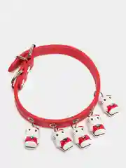Красный кожаный ошейник с колокольчиками и поводком в комплекте