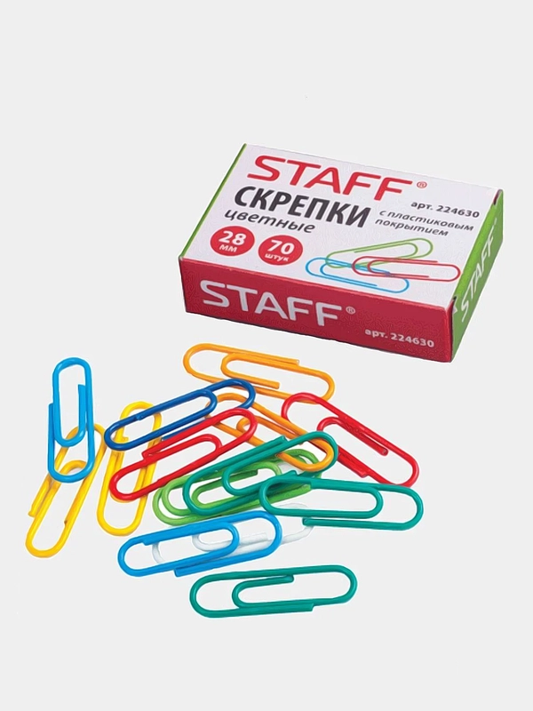 Скрепки STAFF 28 мм цветные, 70 шт