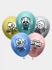 Серебряный воздушные шары Бравл Старс 5 штук Хром Brawl stars