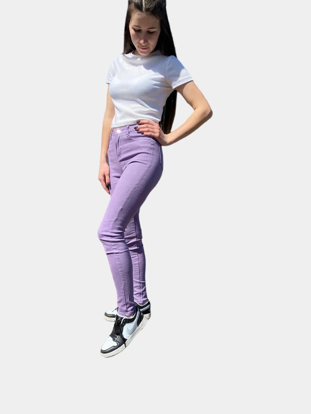 Сиреневый джинсы skinny женские зауженные, с высокой посадкой