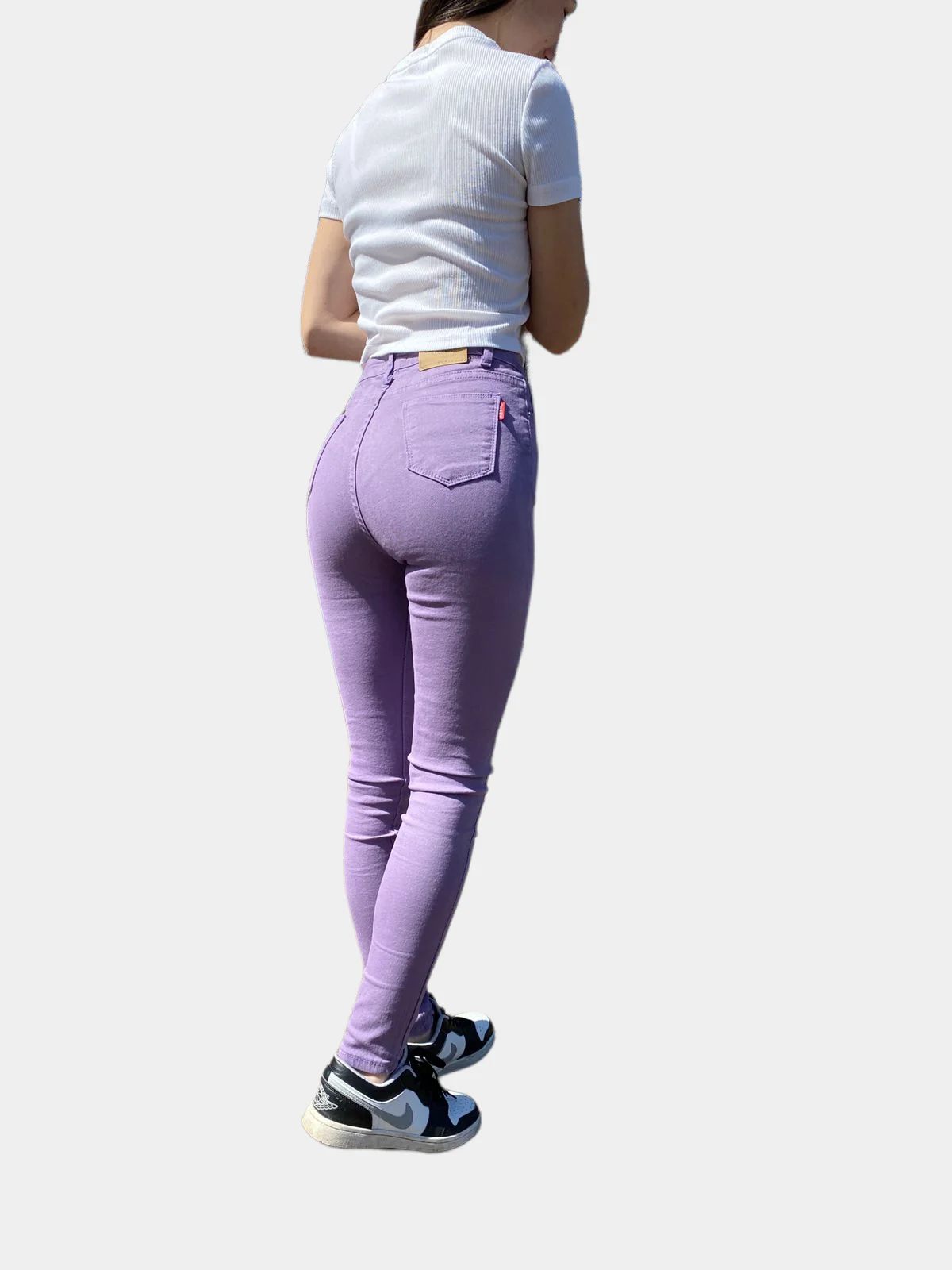 Сиреневый джинсы skinny женские зауженные, с высокой посадкой