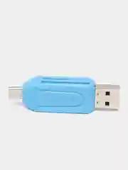 Синий картридер USB на Micro USB, SD-card, microSD, адаптер для телефона