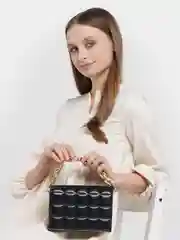Черный женская текстурная сумка с модной цепью