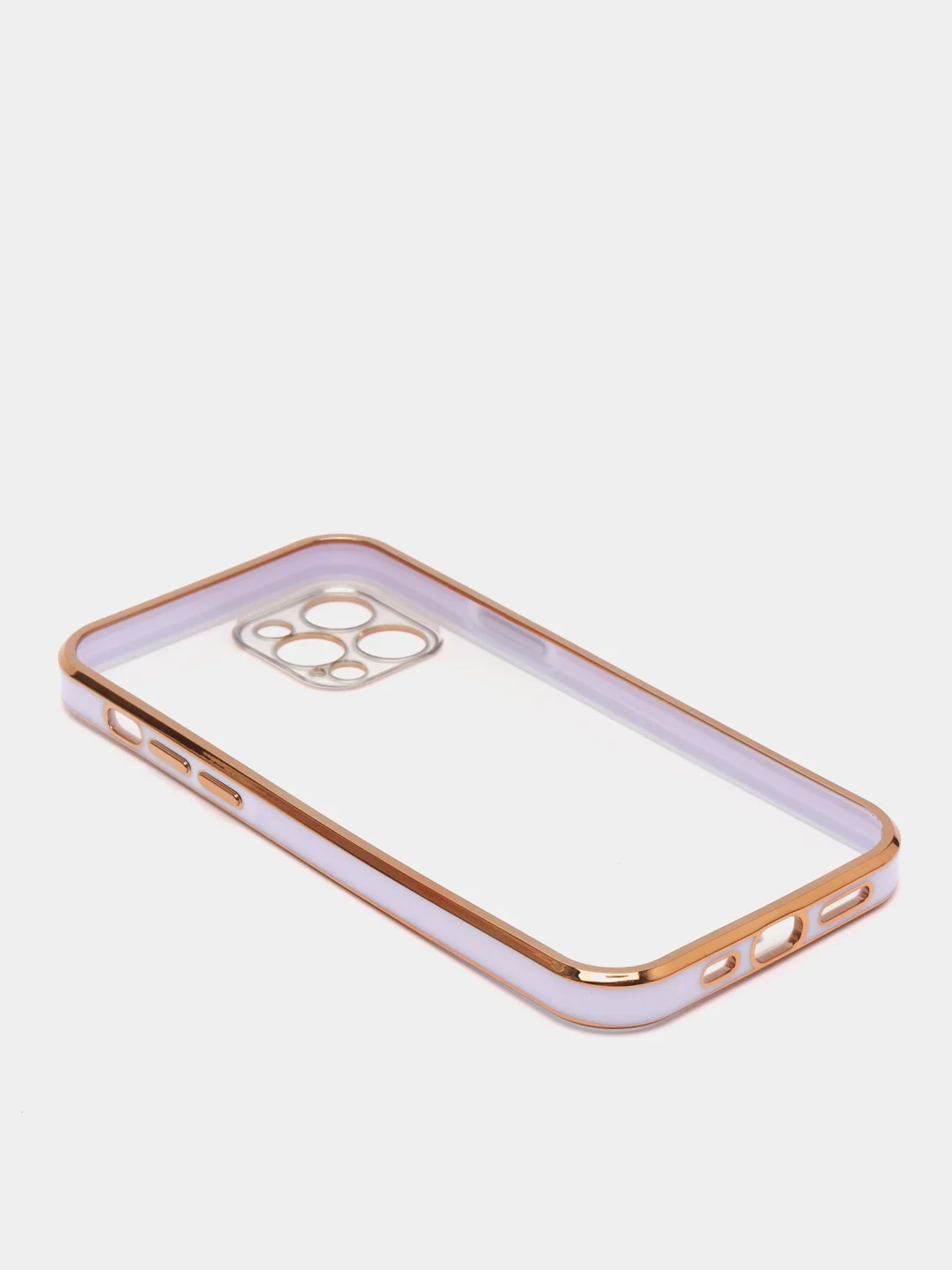 Сиреневый чехол прозрачный с золотыми краями Iphone 12 PRO