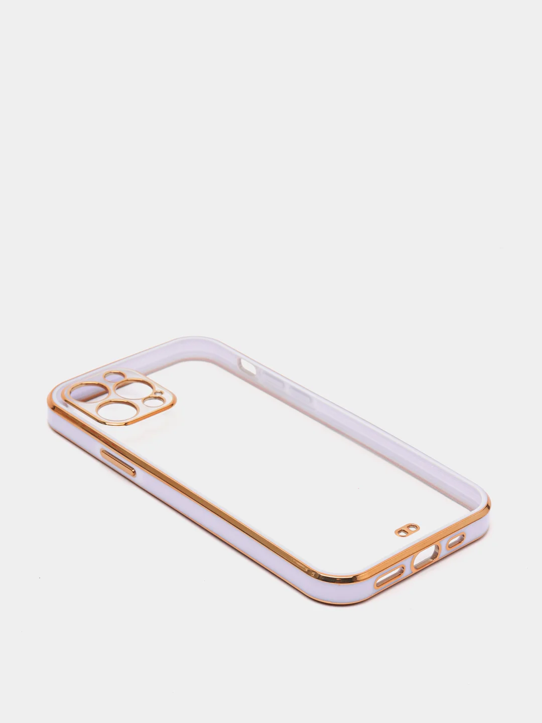 Сиреневый чехол прозрачный с золотыми краями Iphone 12 PRO