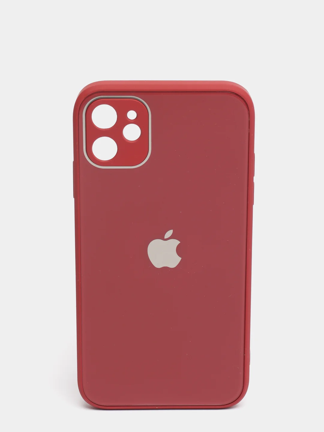 Красный чехол для iPhone Xr/ 11/ 12/ mini/ Pro/ ProMax, силиконовый со стеклянной панелью