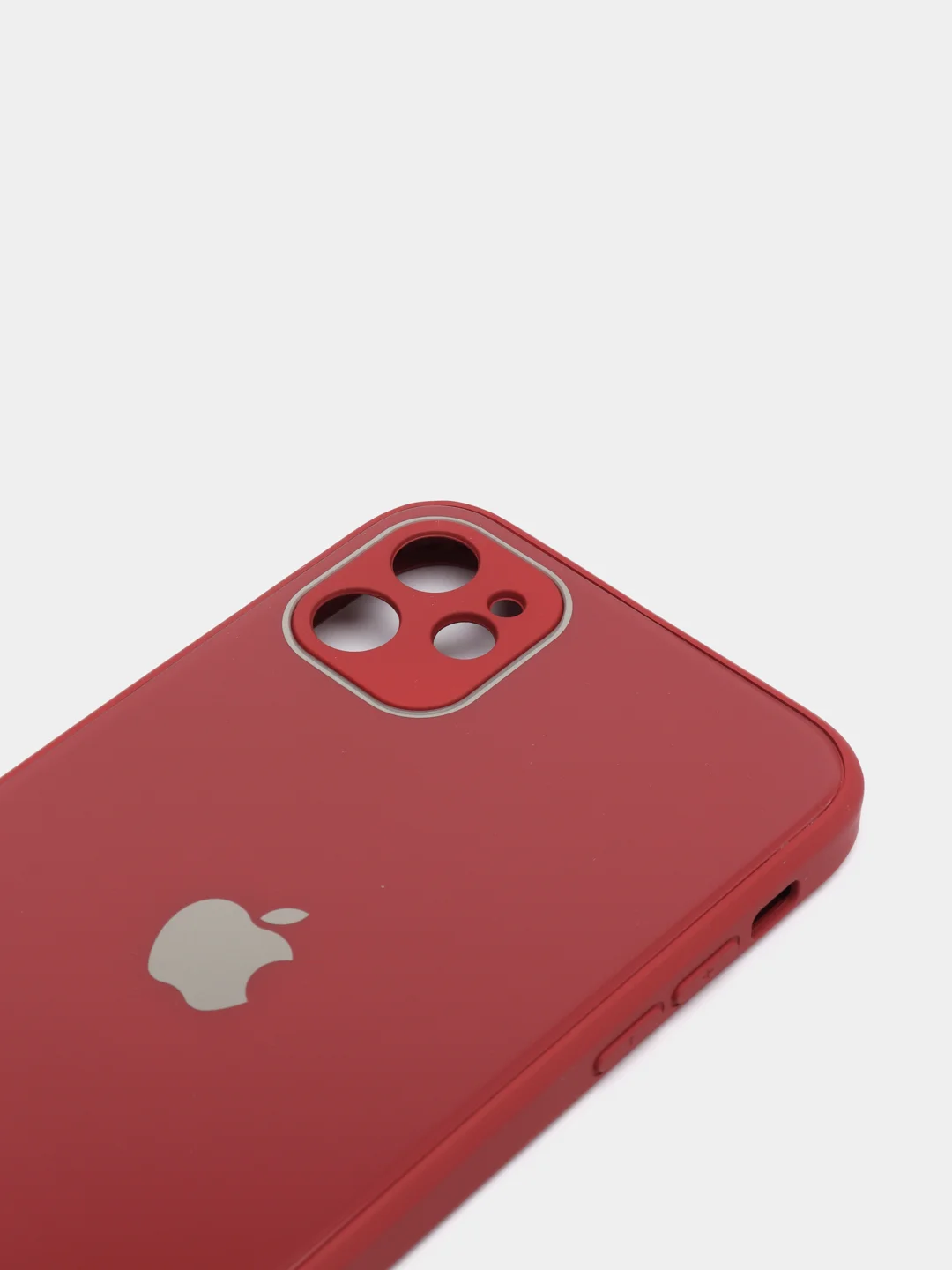 Красный чехол для iPhone Xr/ 11/ 12/ mini/ Pro/ ProMax, силиконовый со стеклянной панелью