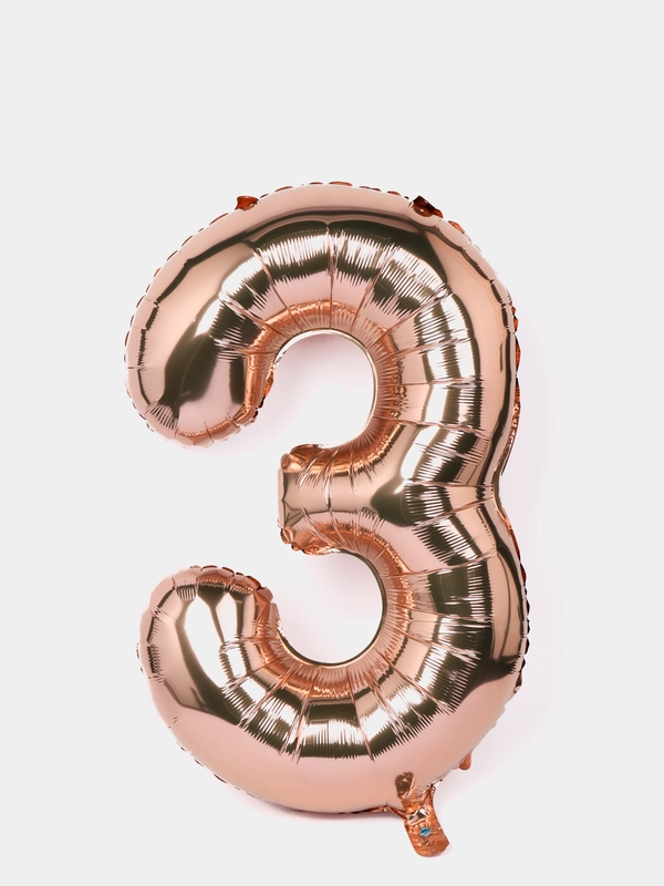 Шар цифра "3", красное золото, 40/102 см, 1 штука
