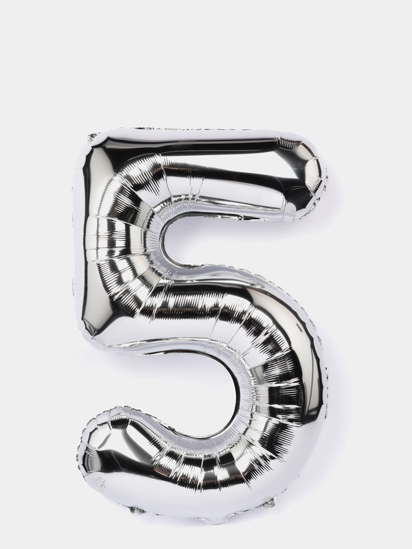 Шар цифра "5", серебро, 40/102 см, 1 штука