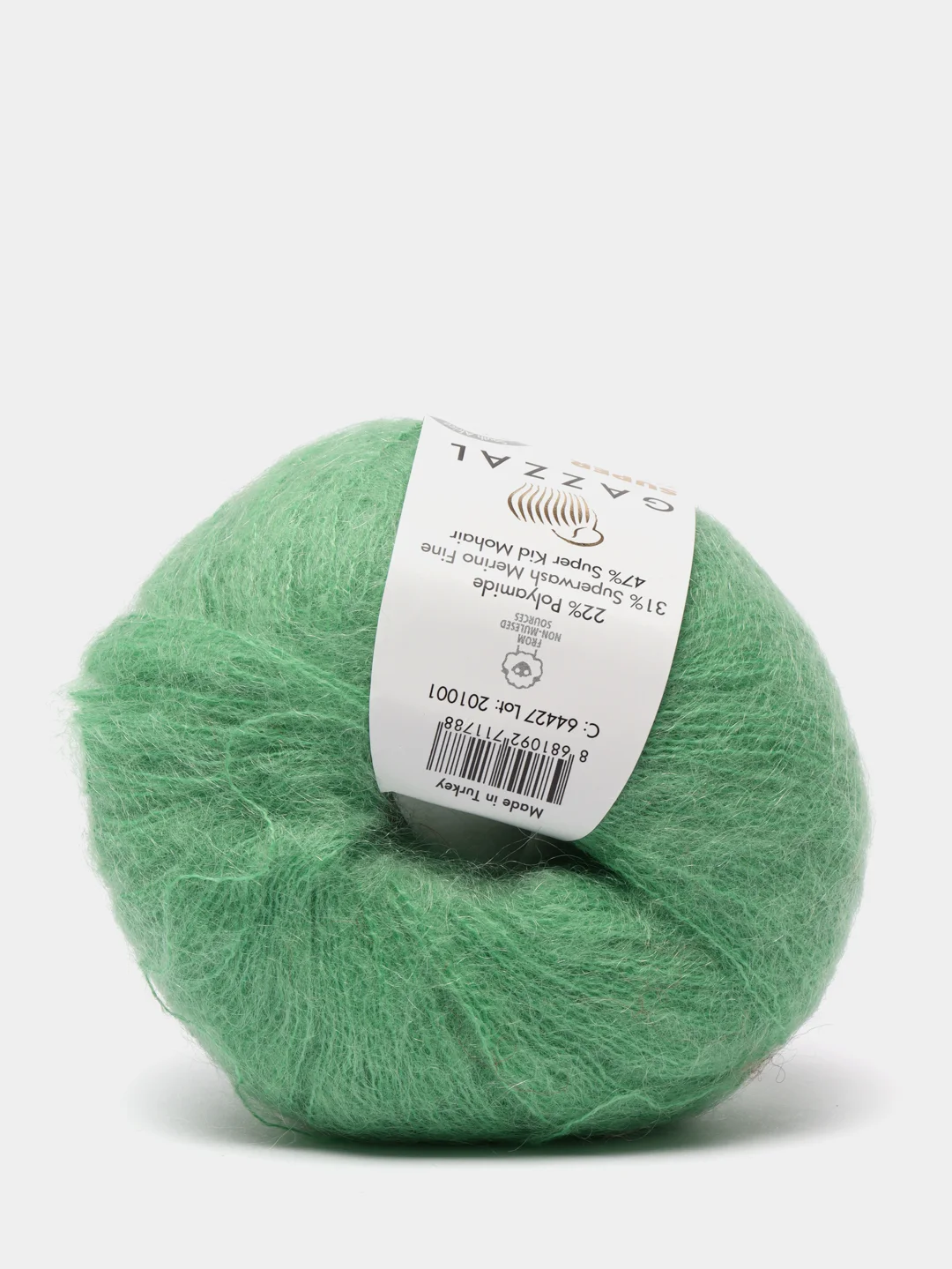 Зеленый пряжа Gazzal Super Kid Mohair, 25 г/235 м