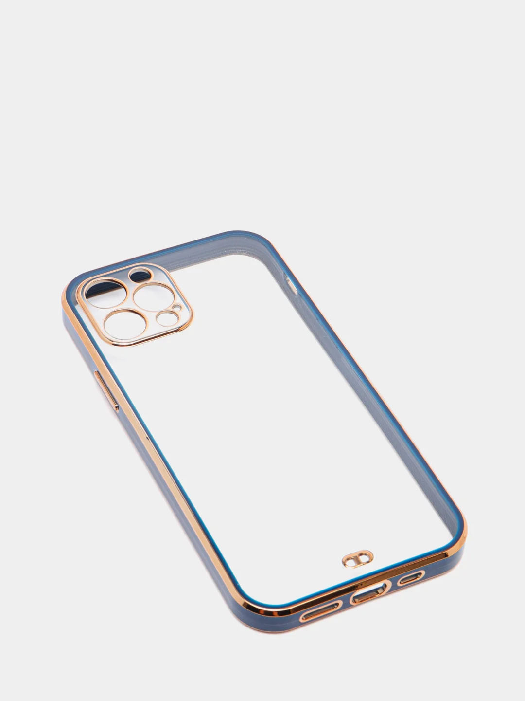 Синий чехол прозрачный с золотыми краями Iphone 12 PRO