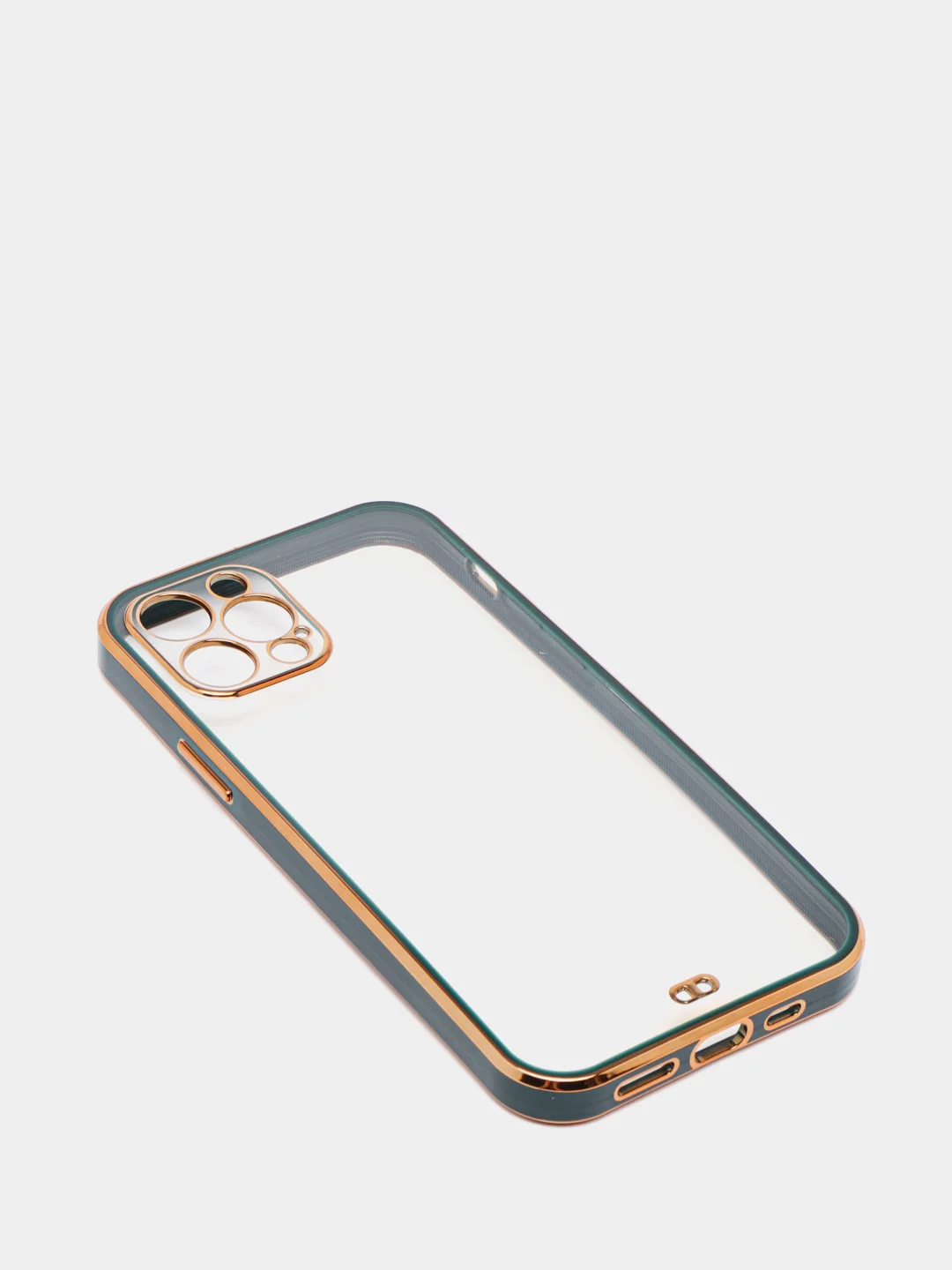 Зеленый чехол прозрачный с золотыми краями Iphone 12 PRO