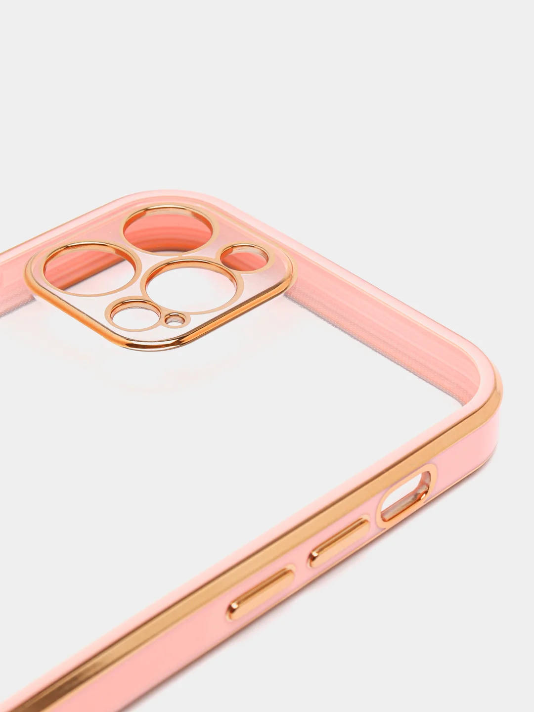 Розовый чехол прозрачный с золотыми краями Iphone 12 PRO