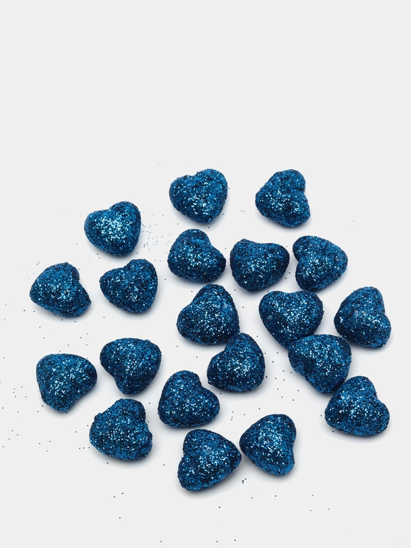 Сердечки декоративные, в блестках, 21 штука