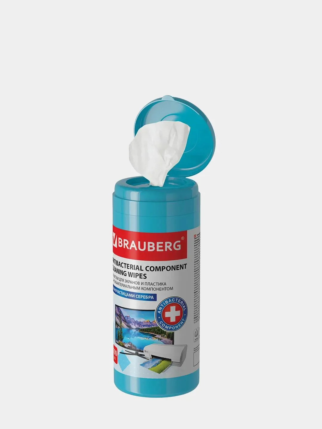 Салфетки антибактериальные для экранов и пластика, Brauberg, 100 шт., (513476)