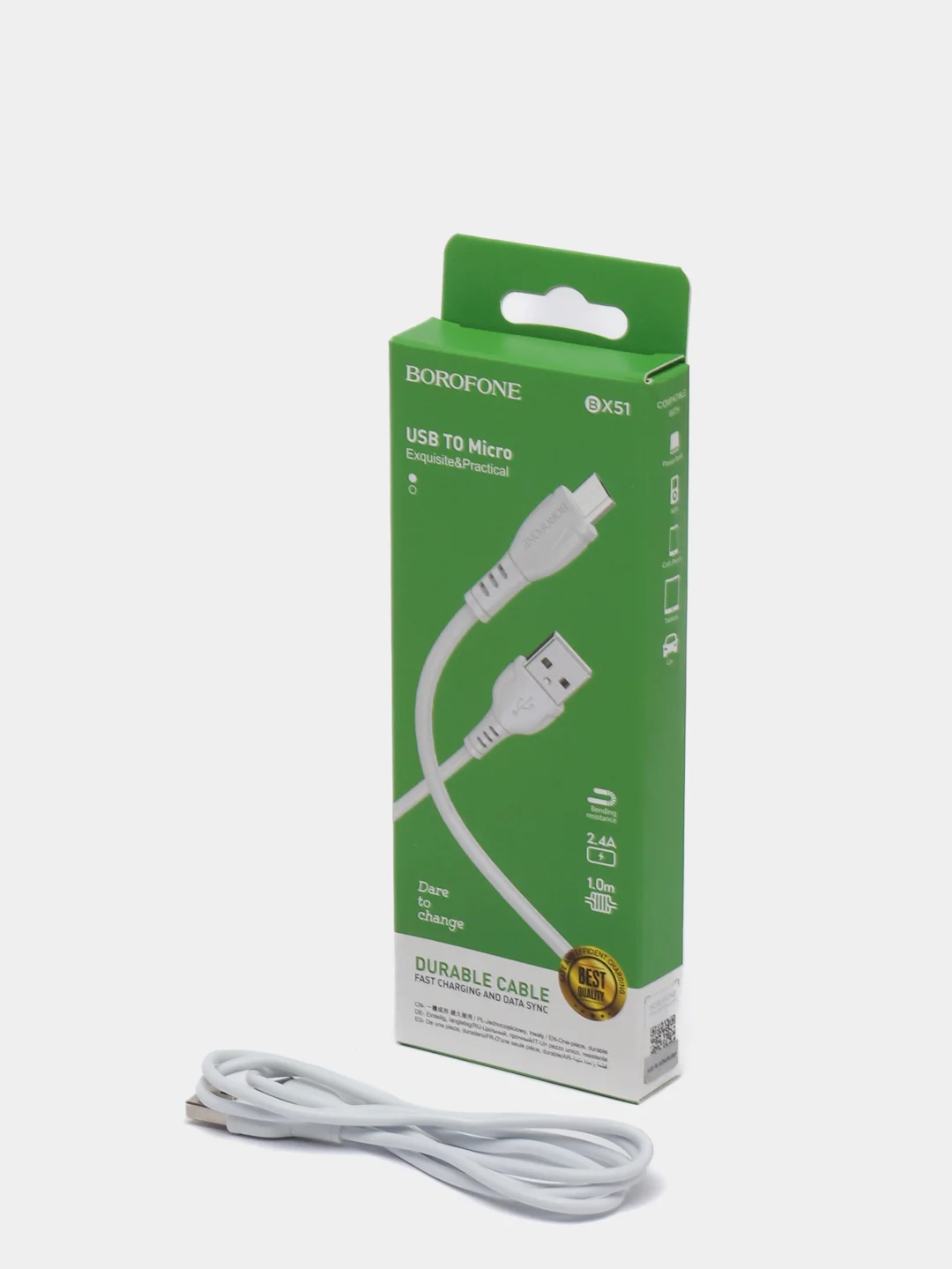 Белый кабель для зарядки USB - Type-C / USB - Lightning(Apple Iphone)/ Micro, Borofone BX51