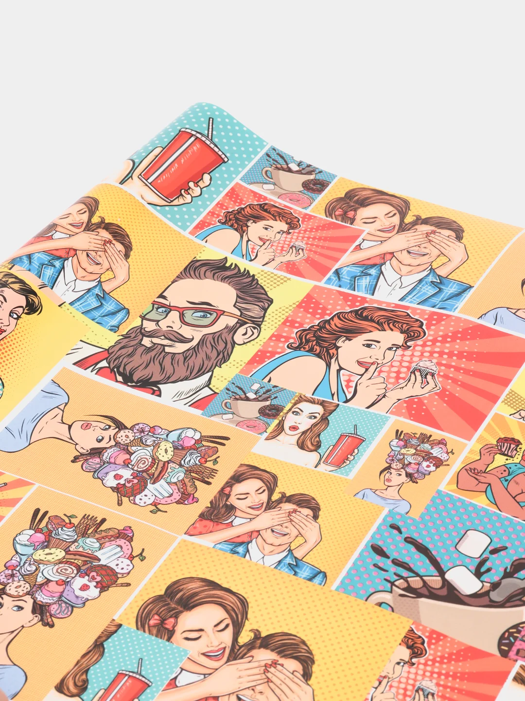 Желтый бумага глянцевая подарочная новогодняя "Pop-art"